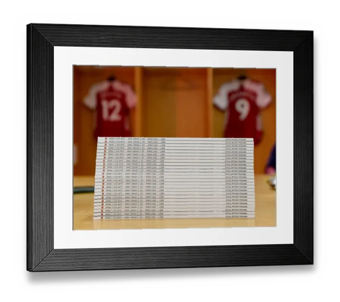 Framed Print : Arsenal vs Leeds United: Matchday Programmes in the Arsenal Changing Room - Premier League 2020-21 Framed Print : Arsenal vs Leeds United: Matchday Programmes in the Arsenal Changing Room - Premier League 2020-21