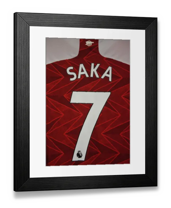 Framed Print : Arsenal: Bukayo Saka's Shirt in the Changing Room before Arsenal vs Leeds United (Premier League 2020-21)