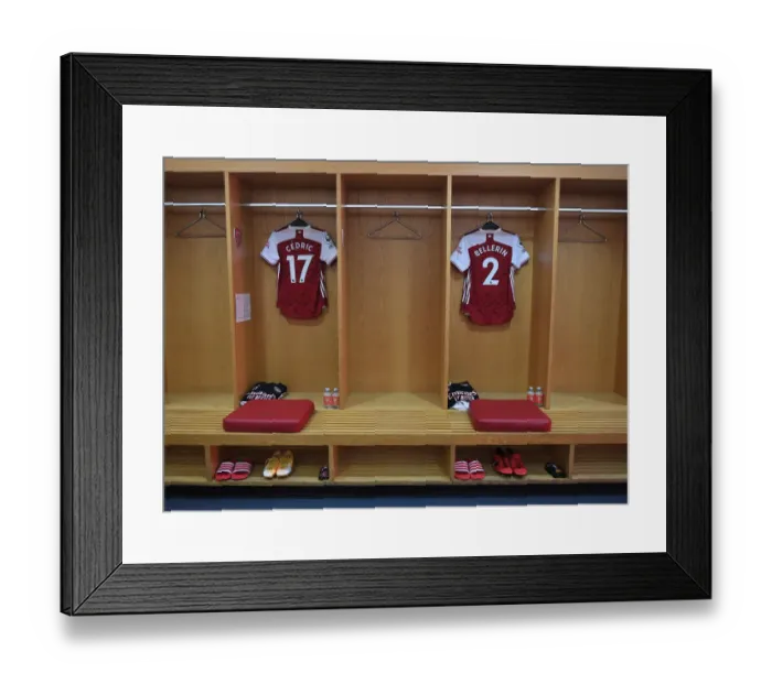 Framed Print : Arsenal Changing Room: Cedric and Bellerin Prepare for Arsenal v Leeds United (Premier League, 2021)