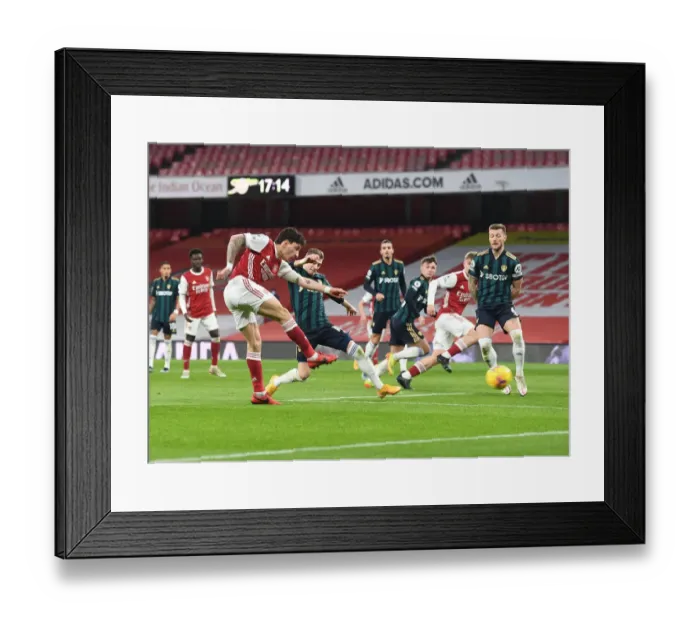 Framed Print : Arsenal's Hector Bellerin Scores Third Goal Against Leeds United in Premier League Showdown Framed Print : Arsenal's Hector Bellerin Scores Third Goal Against Leeds United in Premier League Showdown