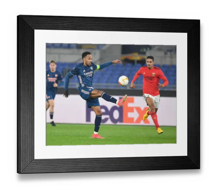 Framed Print : Arsenal's Aubameyang in Action against SL Benfica in UEFA Europa League Framed Print : Arsenal's Aubameyang in Action against SL Benfica in UEFA Europa League