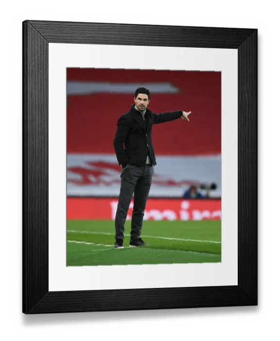 Framed Print : Mikel Arteta Alone at Emirates: Arsenal vs Manchester City, Empty Premier League Stadium, 2021