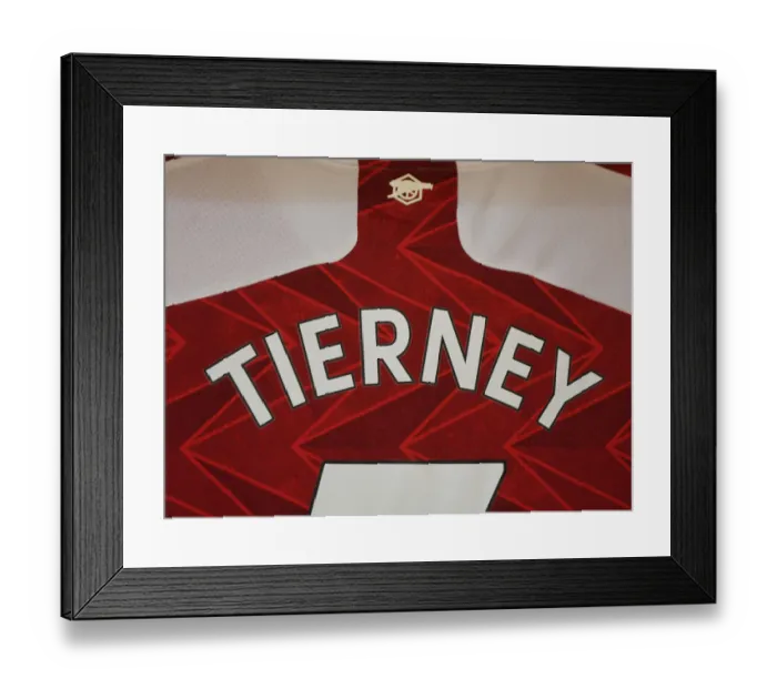 Framed Print : Empty Emirates: A Lone Shirt Hangs for Kieran Tierney - Arsenal vs Manchester City (Premier League 2021)