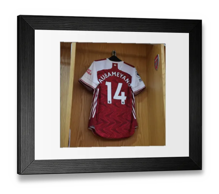 Framed Print : Arsenal v Manchester City: Aubameyang's Empty Emirates Shirt, Premier League 2020-21