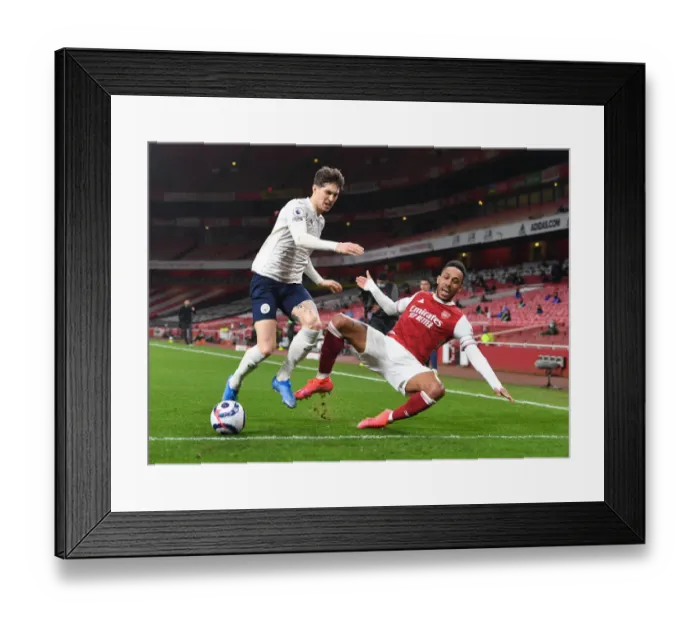 Framed Print : Arsenal vs Manchester City: Aubameyang vs Stones in Empty Emirates Stadium, Premier League 2020-21