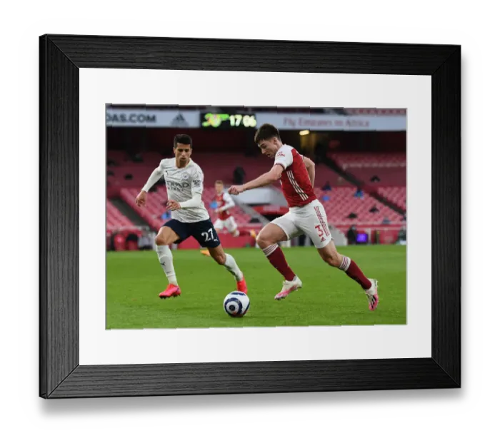 Framed Print : Battle of the Left Flanks: Tierney vs Cancelo at Empty Emirates Stadium - Arsenal vs Manchester City, Premier League 2021