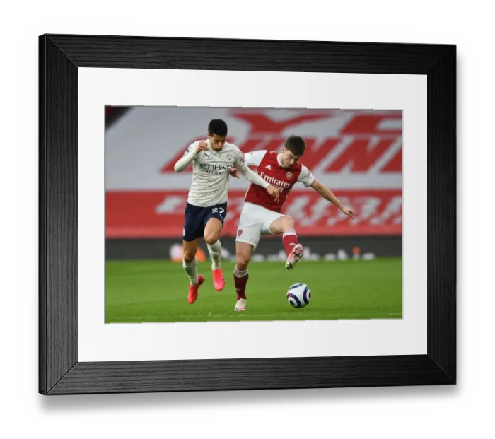 Framed Print : Arsenal vs Manchester City: Tierney vs Cancelo in Empty Emirates Stadium, Premier League 2020-21