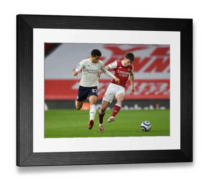 Framed Print : Tierney vs. Cancelo: A Rivalry at the Empty Emirates - Arsenal vs. Manchester City, Premier League 2021