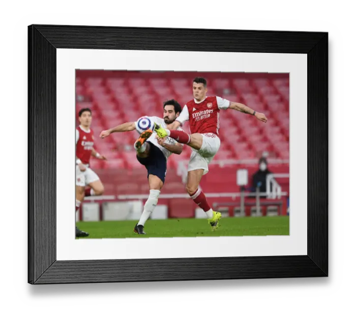 Framed Print : Clash of Titans: Xhaka vs. Gundogan - Arsenal vs. Manchester City, Premier League 2021 (Behind Closed Doors)