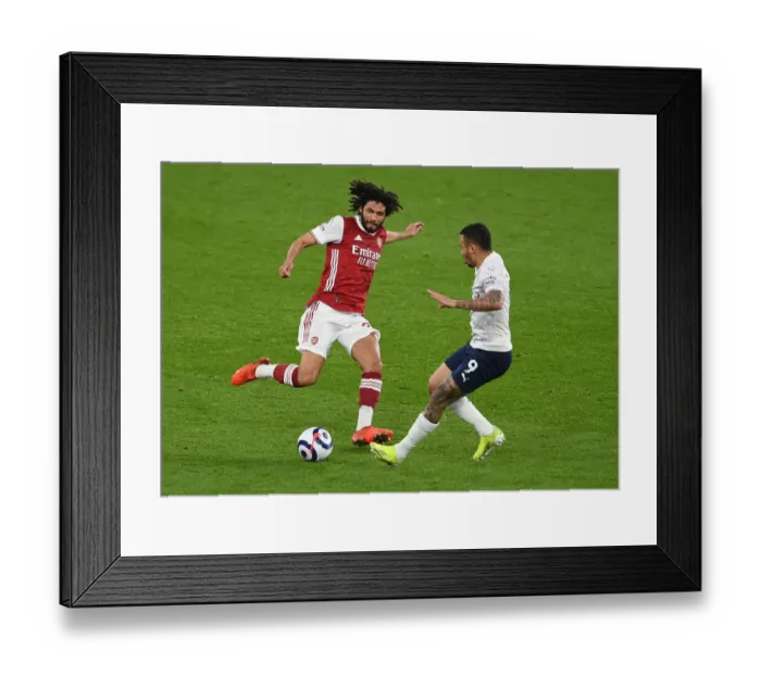 Framed Print : Arsenal vs Manchester City: Elneny vs Jesus Clash in Empty Emirates Stadium, Premier League 2020-21