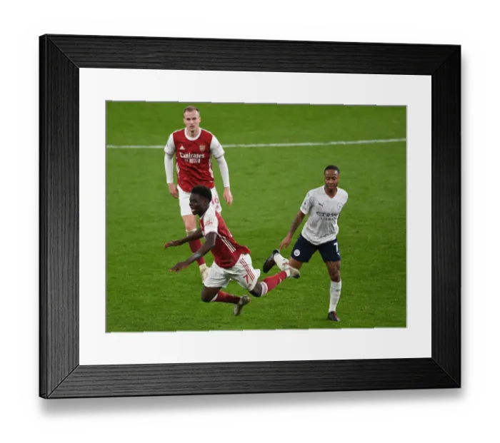 Framed Print : Saka vs Sterling: Empty Battle - Arsenal vs Manchester City, Premier League 2021