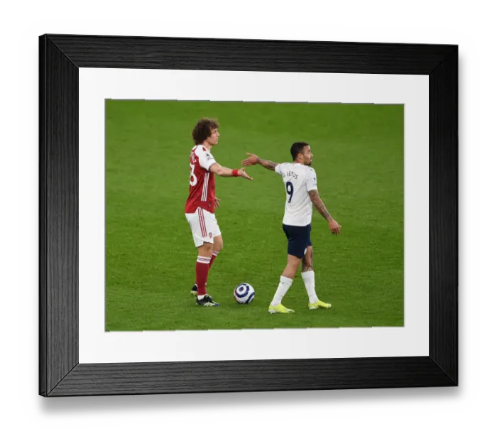 Framed Print : Arsenal vs Manchester City: David Luiz and Gabriel Jesus Face Off in Empty Emirates Stadium, Premier League 2020-21