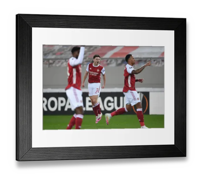 Framed Print : Arsenal's Kieran Tierney Scores in Europa League Victory over SL Benfica