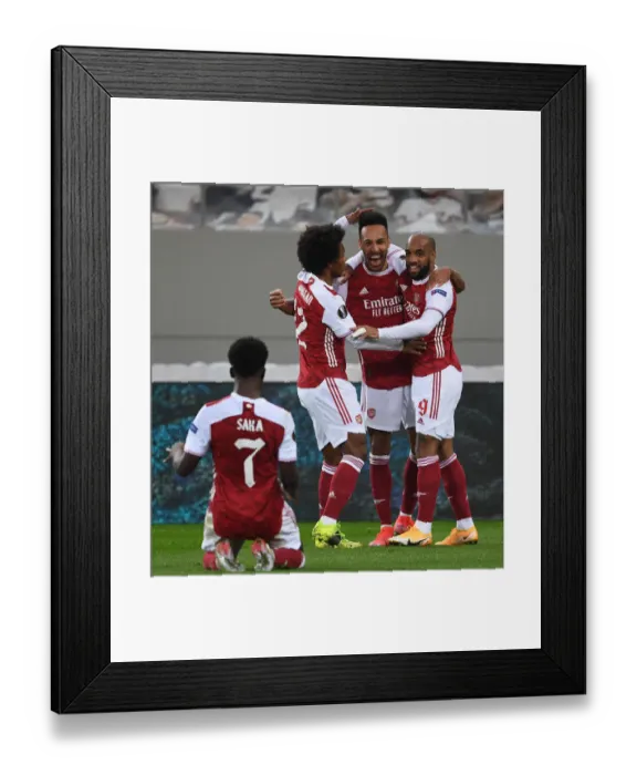 Framed Print : Arsenal's Aubameyang, Lacazette, Willian, and Saka Celebrate Goals Against SL Benfica in Europa League Framed Print : Arsenal's Aubameyang, Lacazette, Willian, and Saka Celebrate Goals Against SL Benfica in Europa League
