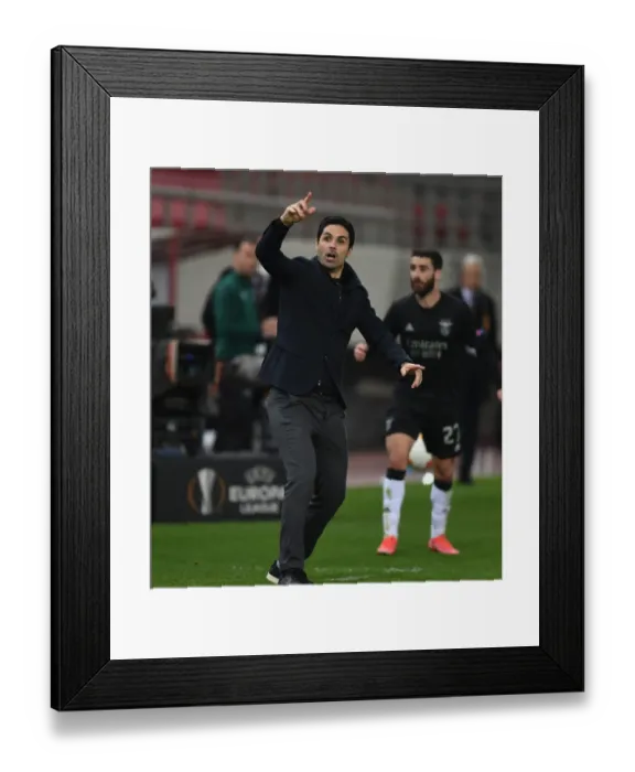Framed Print : Mikel Arteta Leads Arsenal Against SL Benfica in Europa League Round of 32 (Piraeus, Greece, 2021)