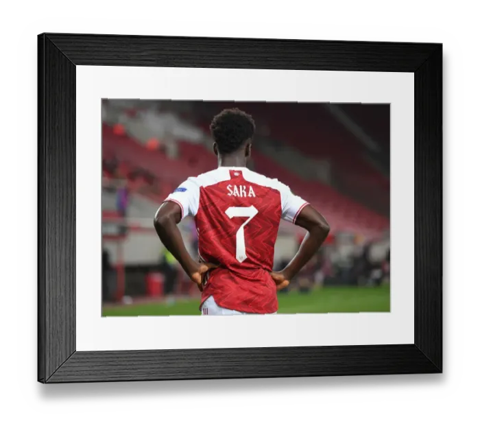 Framed Print : Arsenal's Bukayo Saka in Action against SL Benfica, Europa League 2020-21, Piraeus, Greece Framed Print : Arsenal's Bukayo Saka in Action against SL Benfica, Europa League 2020-21, Piraeus, Greece