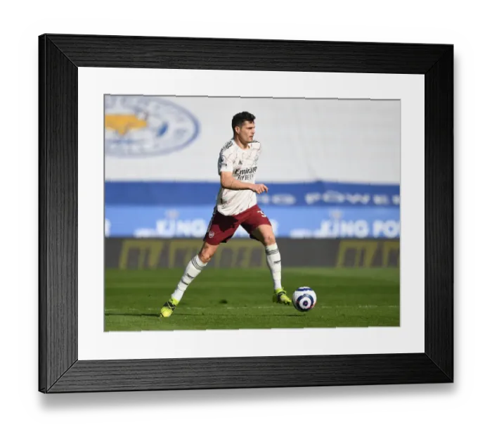 Framed Print : Granit Xhaka: Arsenal's Midfield Maestro Delivers in Empty Leicester Stadium, Premier League 2021