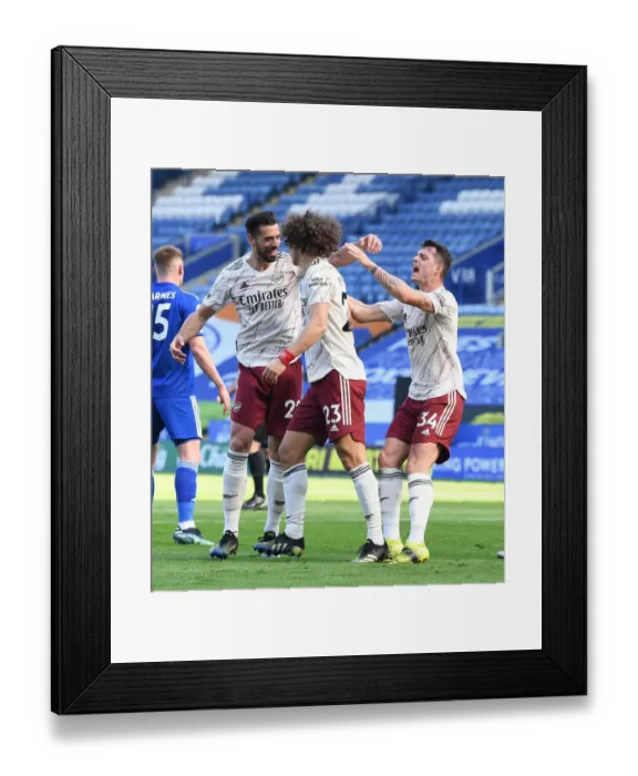 Framed Print : David Luiz Scores for Arsenal: Leicester City vs. Arsenal in the Premier League (2020-21)