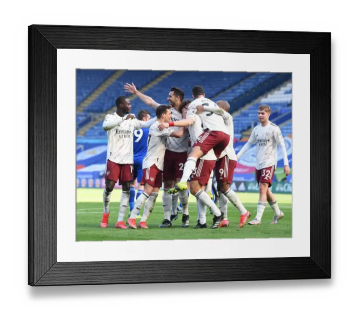 Framed Print : David Luiz Scores the Winning Goal in Empty King Power Stadium: Arsenal's Triumph over Leicester City (2020-21)