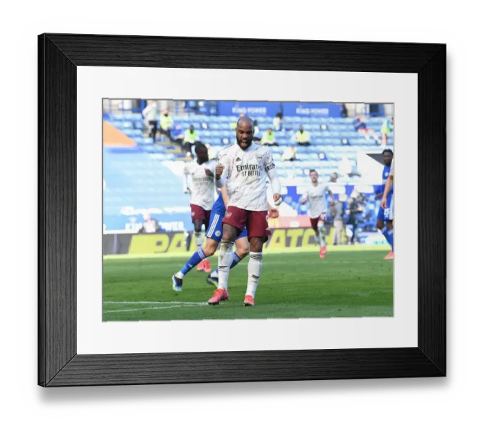 Framed Print : Alexandre Lacazette Scores the Thrilling Second Goal: Leicester City vs Arsenal, Premier League 2020-21