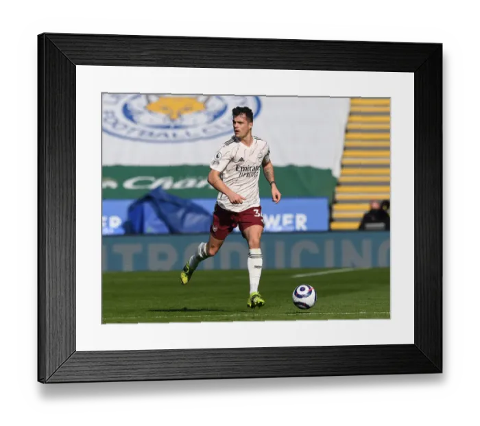 Framed Print : Granit Xhaka in Action: Leicester City vs. Arsenal, Premier League 2020-21
