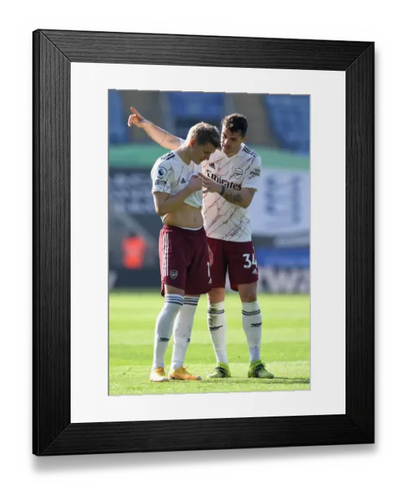 Framed Print : Arsenal's Martin Odegaard Receives Instructions from Granit Xhaka During Leicester City Match, Premier League 2020-21 Framed Print : Arsenal's Martin Odegaard Receives Instructions from Granit Xhaka During Leicester City Match, Premier League 2020-21
