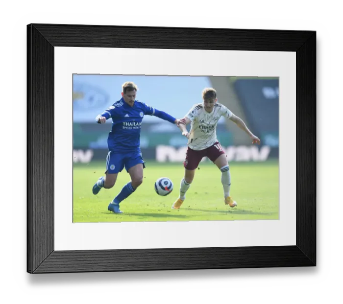Framed Print : Leicester vs Arsenal: Martin Odegaard Clashes with Marc Albrighton in Premier League Showdown Framed Print : Leicester vs Arsenal: Martin Odegaard Clashes with Marc Albrighton in Premier League Showdown