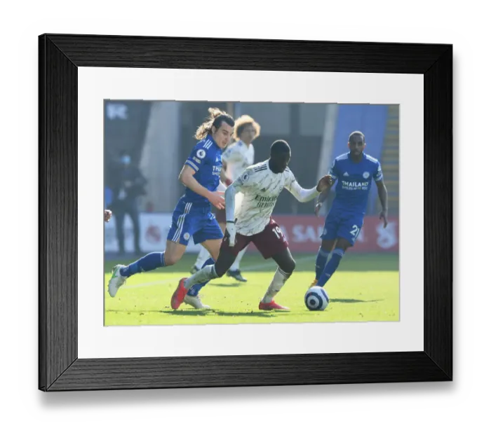 Framed Print : Pepe vs Soyuncu: Leicester City vs Arsenal, Premier League Showdown Framed Print : Pepe vs Soyuncu: Leicester City vs Arsenal, Premier League Showdown