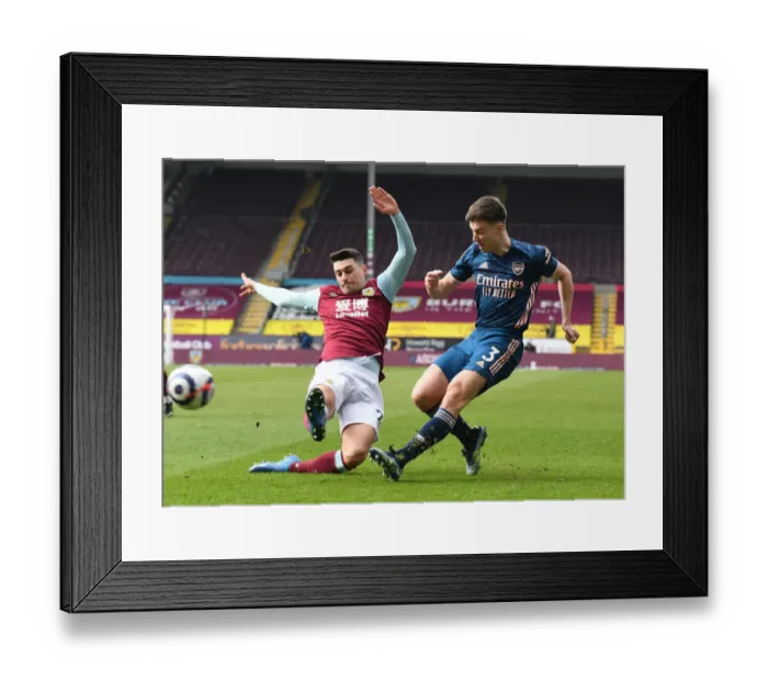 Framed Print : Tierney vs. Lowton: A Football Battle at Empty Turf Moor - Burnley vs. Arsenal (2020-21)