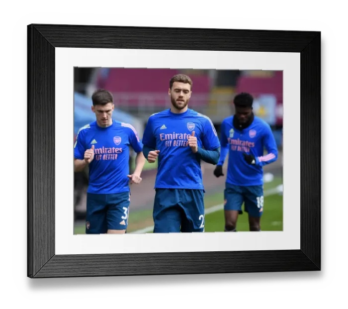 Framed Print : Calum Chambers Prepares for Burnley Clash in Empty Turf Moor (Burnley vs Arsenal 2021)