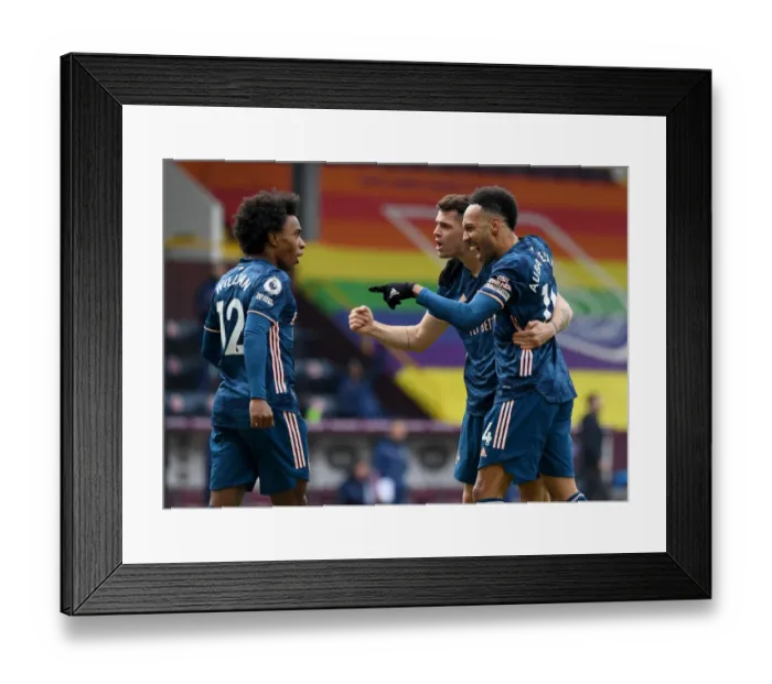 Framed Print : Arsenal's Aubameyang, Xhaka, and Willian: Empty Net Triumph Against Burnley (2021) Framed Print : Arsenal's Aubameyang, Xhaka, and Willian: Empty Net Triumph Against Burnley (2021)