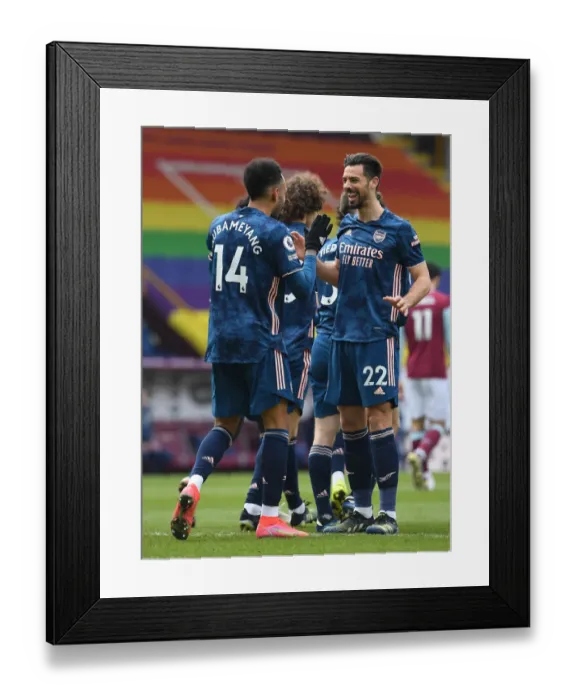 Framed Print : Aubameyang's Empty Netter: Arsenal's Star Strikes in Burnley's Quiet Turf Moor (2020-21)