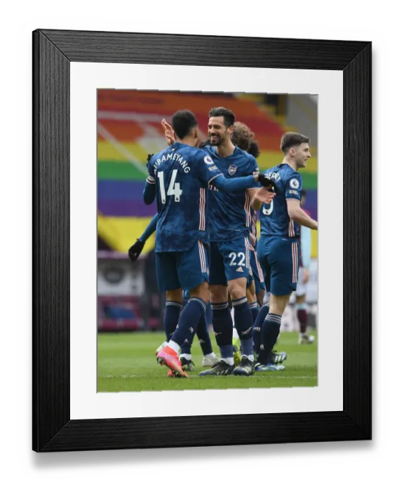 Framed Print : Aubameyang's Goal Celebration: Burnley vs. Arsenal in Empty Turf Moor (2020-21)