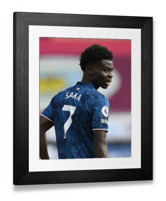 Framed Print : Bukayo Saka in Action: Burnley vs. Arsenal, Premier League 2020-21 (Behind Closed Doors)