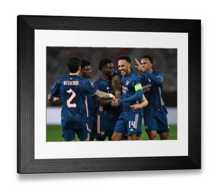 Framed Print : Arsenal Celebrate First Goal Against Olympiacos in Europa League Round of 16 (Martin Odegaard, Hector Bellerin, Thomas Partey, Bukayo Saka, Pierre-Emerick Aubameyang, Gabriel) Framed Print : Arsenal Celebrate First Goal Against Olympiacos in Europa League Round of 16 (Martin Odegaard, Hector Bellerin, Thomas Partey, Bukayo Saka, Pierre-Emerick Aubameyang, Gabriel)