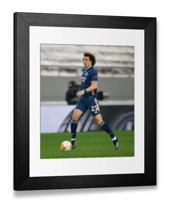 Framed Print : Arsenal's David Luiz in UEFA Europa League Match against Olympiacos in Empty Karaiskakis Stadium