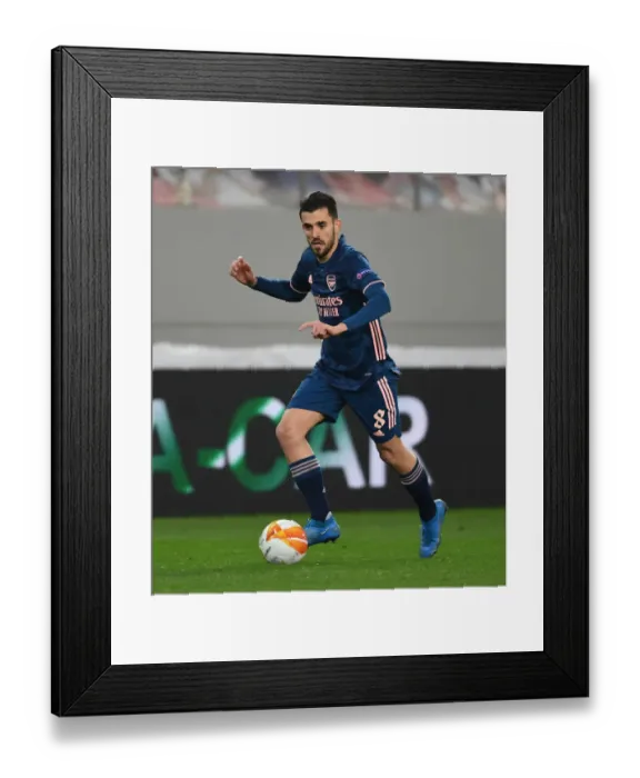 Framed Print : Arsenal's Dani Ceballos in Action at Empty Karaiskakis Stadium: Olympiacos vs Arsenal, UEFA Europa League Round of 16 (March 11, 2021)