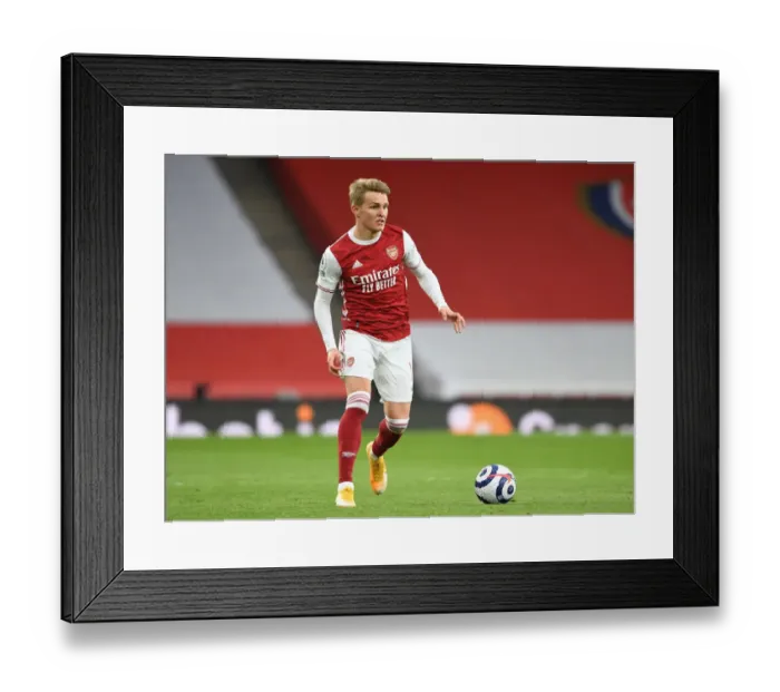 Framed Print : Martin Odegaard Plays On: Arsenal vs. Tottenham at Empty Emirates Stadium - Premier League 2021