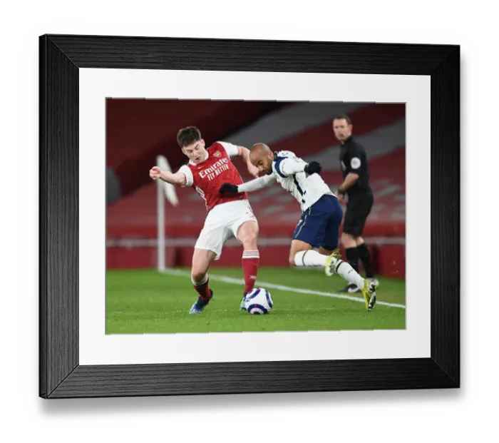 Framed Print : Arsenal vs. Tottenham: Tierney vs. Lucas in Empty Emirates Stadium, Premier League Clash Amidst Pandemic