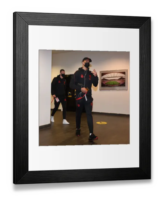 Framed Print : Gabriel's Solo Arrival at Empty Emirates Stadium: Arsenal v Tottenham, 2021