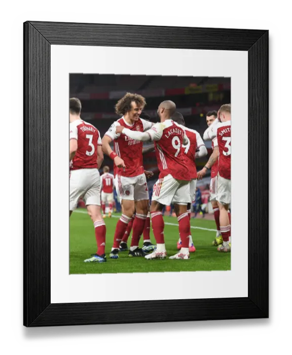 Framed Print : Empty Emirates: Lacazette and David Luiz's Jubilant Moment as Arsenal Defeats Tottenham (2020-21)