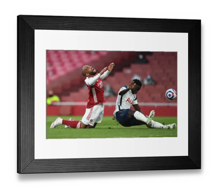 Framed Print : Lacazette's Reaction: Controversial Penalty Call Against Tottenham at Emirates Stadium
