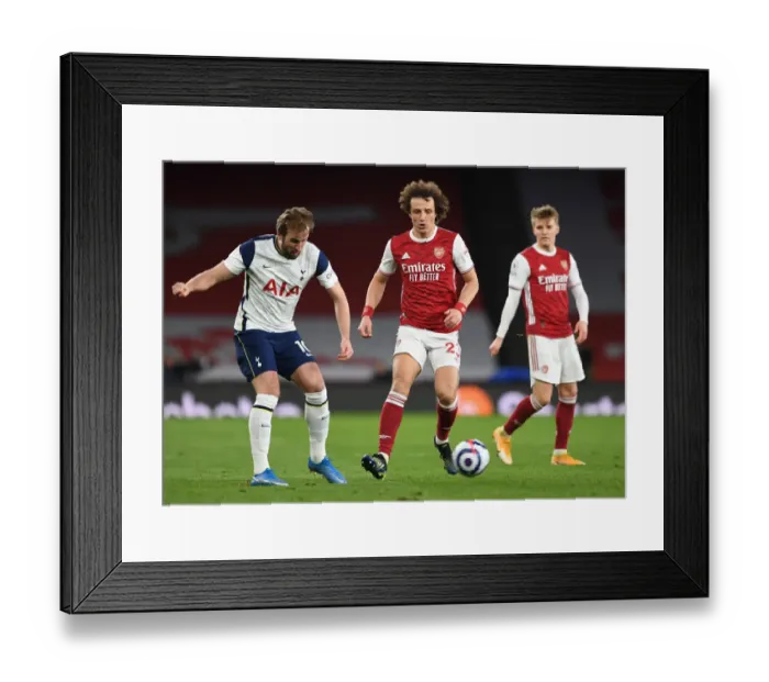 Framed Print : Arsenal's David Luiz Stifles Tottenham's Harry Kane: A Tense Battle in the Arsenal vs. Tottenham Showdown