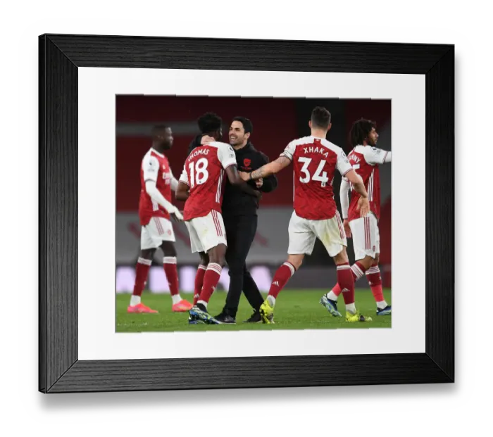 Framed Print : Arsenal Manager Mikel Arteta Celebrates with Thomas Partey and Granit Xhaka after Arsenal's Victory over Tottenham Hotspur (2020-21) Framed Print : Arsenal Manager Mikel Arteta Celebrates with Thomas Partey and Granit Xhaka after Arsenal's Victory over Tottenham Hotspur (2020-21)