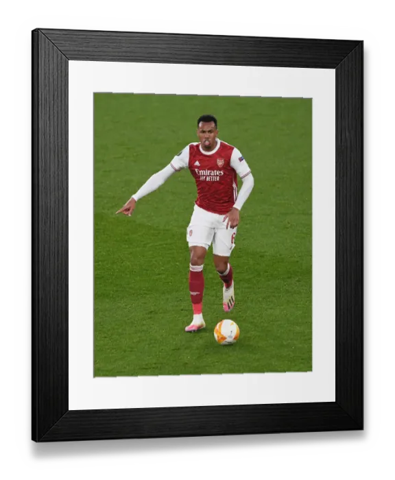 Framed Print : Arsenal's Gabriel Magalhaes in Europa League Action: Arsenal vs. Olympiacos (2020-21) - Behind Closed Doors