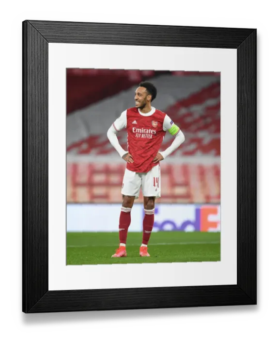 Framed Print : Arsenal's Aubameyang Shines in Empty Emirates: Arsenal vs. Olympiacos, Europa League 2021