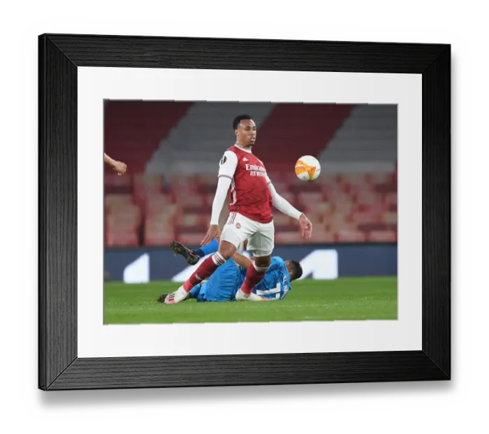 Framed Print : Arsenal's Gabriel in Europa League Action: Arsenal vs. Olympiacos (Behind Closed Doors), 2020-21 Framed Print : Arsenal's Gabriel in Europa League Action: Arsenal vs. Olympiacos (Behind Closed Doors), 2020-21
