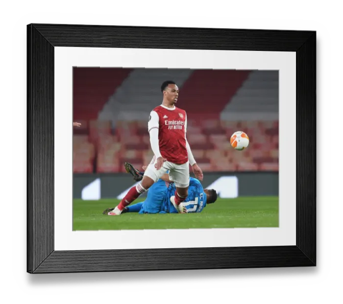 Framed Print : Arsenal's Gabriel in Europa League Action: Arsenal vs. Olympiacos (2020-21) - Behind Closed Doors Framed Print : Arsenal's Gabriel in Europa League Action: Arsenal vs. Olympiacos (2020-21) - Behind Closed Doors