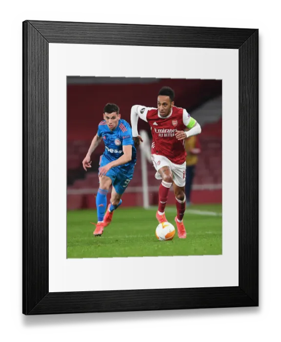 Framed Print : Arsenal's Aubameyang Scores in Empty Emirates: UEFA Europa League 2021 (Arsenal v Olympiacos)