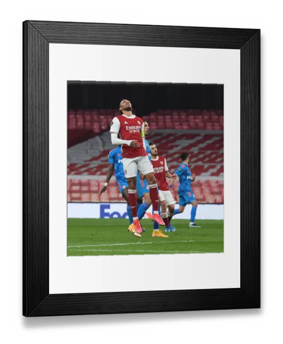 Framed Print : Arsenal's Aubameyang Shines in Empty Emirates Against Olympiacos - UEFA Europa League 2021